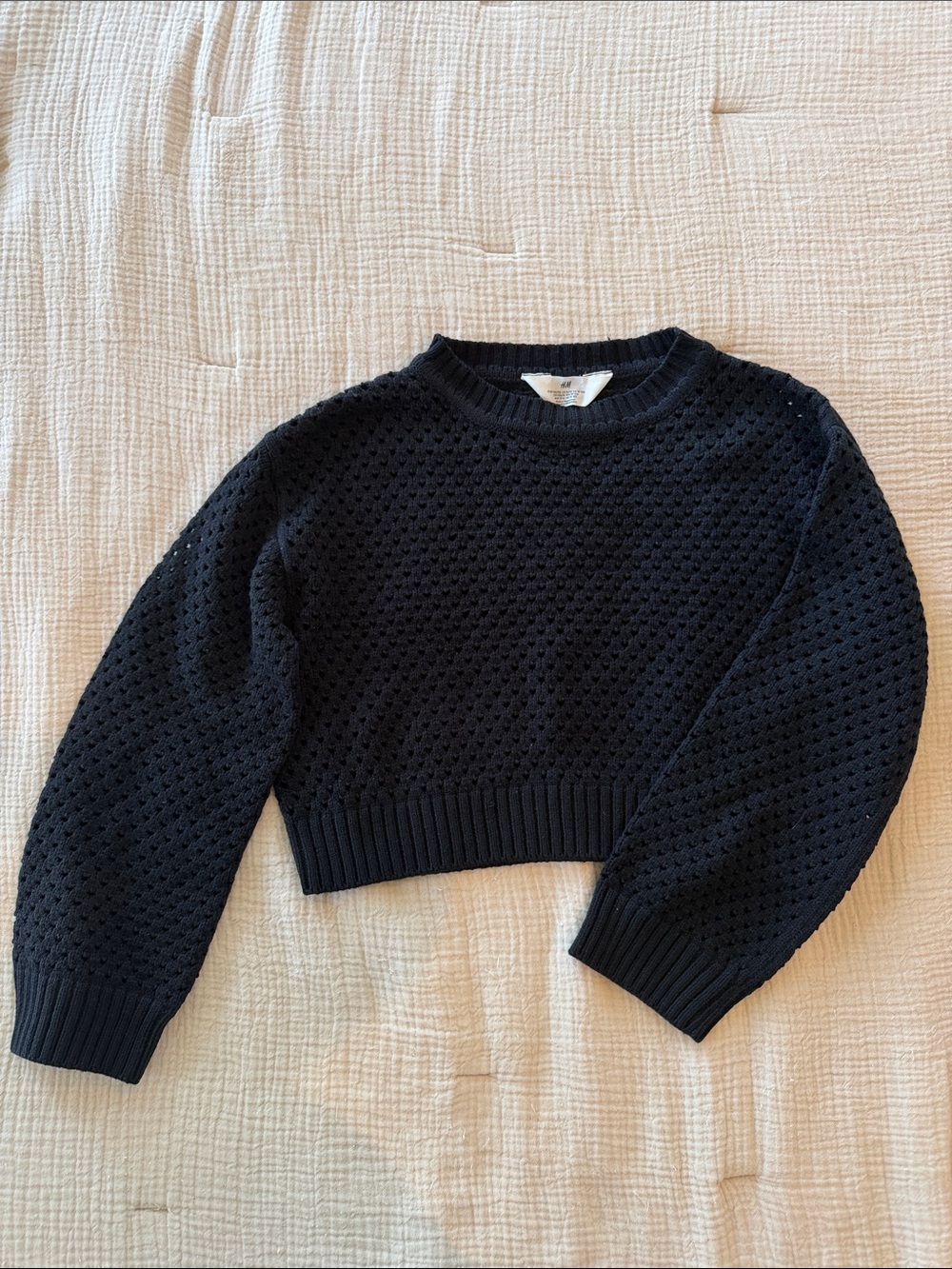 H&M Black Eyelet Knit Crop Sweater Girls Size 10/12